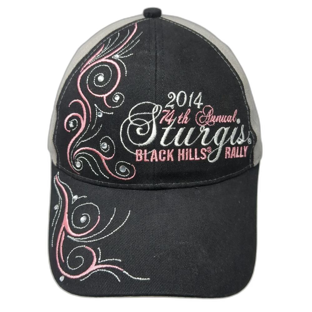 Lorimco Baseball Cap Black Gray One Size Sturgis 2014 Rally Rhinestone Biker Hat